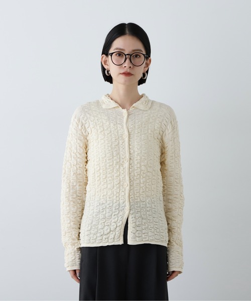 N.（N. Natural Beauty Basic）（エヌエヌナチュラルビューティーベーシック）の「◆ふくれシャーリング襟付きニットカーディガン（カーディガン/ボレロ・レディース・オフホワイト/レモンイエロー/ブラック・MEDIUM）」の9枚目の写真