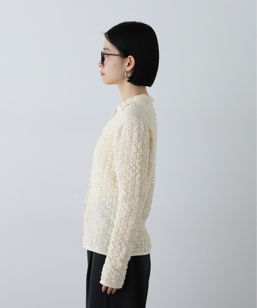 N.（N. Natural Beauty Basic）（エヌエヌナチュラルビューティーベーシック）の「◆ふくれシャーリング襟付きニットカーディガン（カーディガン/ボレロ・レディース・オフホワイト/レモンイエロー/ブラック・MEDIUM）」の10枚目の写真