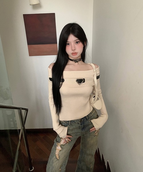 shopnikoniko(ショップニコニコ)の「ベルト付き オフショルダー リブニットトップス(ニット/セーター・レディース・ブラック/ブラウン/アイボリー・フリー)」の19枚目の写真