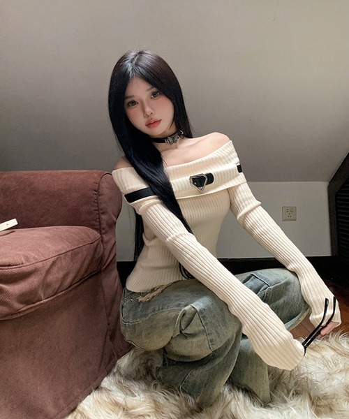 shopnikoniko(ショップニコニコ)の「ベルト付き オフショルダー リブニットトップス(ニット/セーター・レディース・ブラック/ブラウン/アイボリー・フリー)」の20枚目の写真