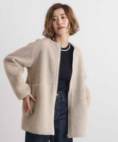 毛皮/ファーコート NUEbyAS ボアコート リバーシブル ムートン オフ