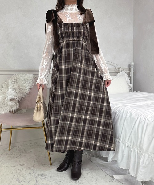 セール】肩リボンチェックワンピース【ZOZOTOWN限定アイテム