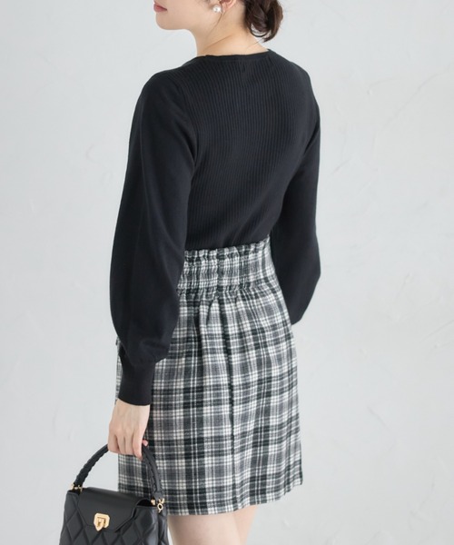 tocco closet(トッコ クローゼット)の「インナーパンツ付きビジュー装飾チェックラップスカート(スカート・レディース・ブラック/ブラウン・M)」の8枚目の写真