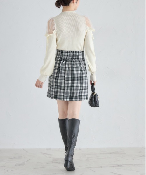 tocco closet(トッコ クローゼット)の「インナーパンツ付きビジュー装飾チェックラップスカート(スカート・レディース・ブラック/ブラウン・M)」の5枚目の写真