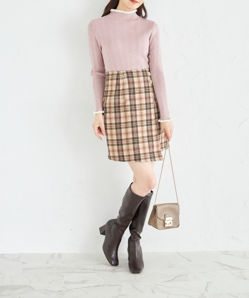 tocco closet(トッコ クローゼット)の「インナーパンツ付きビジュー装飾チェックラップスカート(スカート・レディース・ブラック/ブラウン・M)」の10枚目の写真
