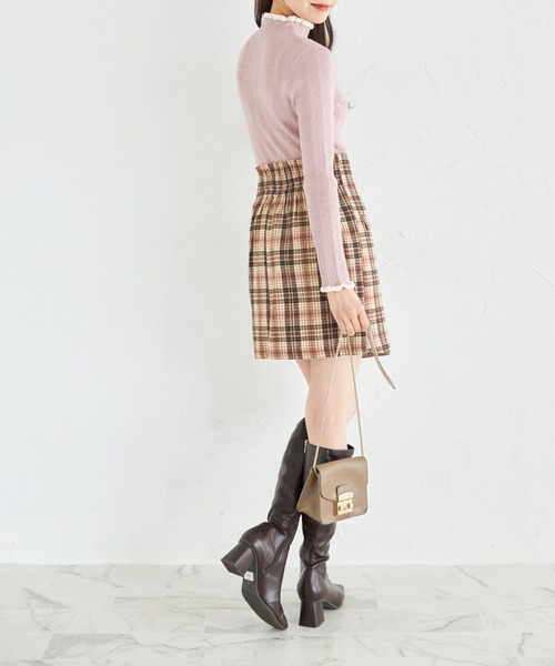 tocco closet(トッコ クローゼット)の「インナーパンツ付きビジュー装飾チェックラップスカート(スカート・レディース・ブラック/ブラウン・M)」の11枚目の写真
