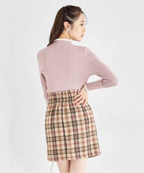 tocco closet(トッコ クローゼット)の「インナーパンツ付きビジュー装飾チェックラップスカート(スカート・レディース・ブラック/ブラウン・M)」の12枚目の写真