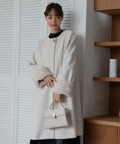 ビジューブローチ付きコート/ノーカラーコート