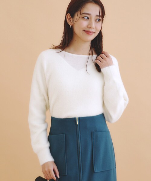 セール】シアーレイヤードフェザーヤーンニット【洗濯機洗い可