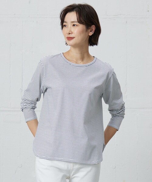 J.PRESS(ジェイプレス)の「ベーシックジャージーシャツテール ボーダー カットソー(Tシャツ/カットソー・レディース・ネイビー系1・T13)」の1枚目の写真