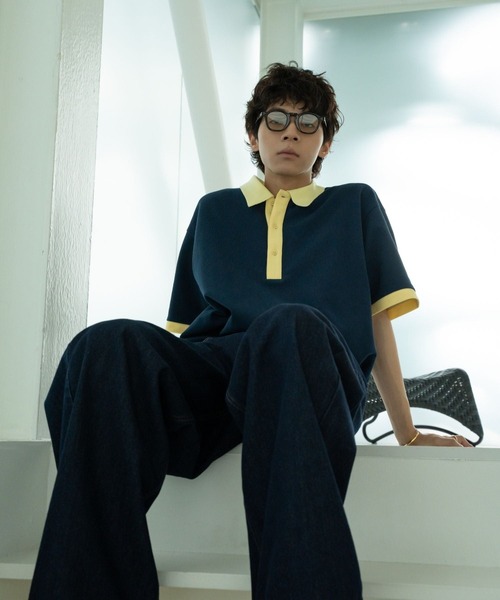 skoool(スクール)の「バイカラーカノコポロシャツ/リンガーデザイン × 配色アクセント(Tシャツ/カットソー・メンズ・ネイビー/アイボリー・LARGE/MEDIUM/SMALL)」の9枚目の写真