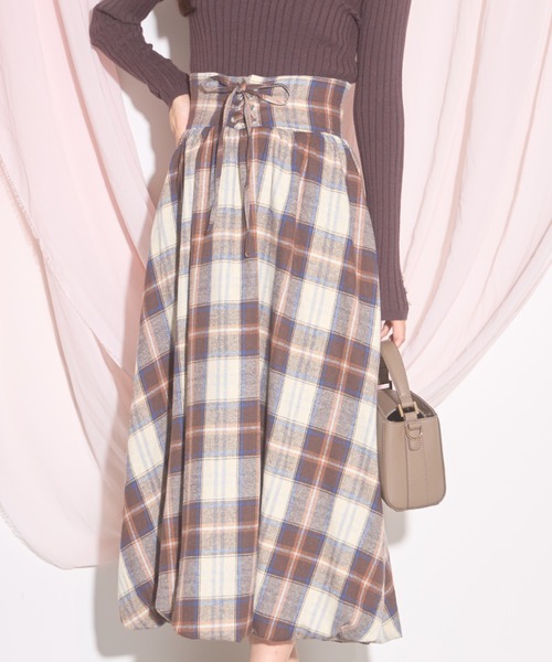 【ZOZO限定】チェック柄フロントレースアップバルーンスカート（スカート）｜tocco closet（トッコ クローゼット）