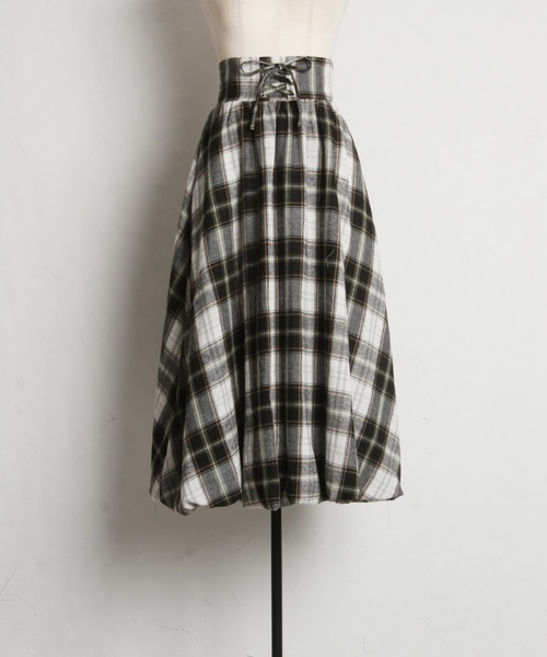 【ZOZO限定】チェック柄フロントレースアップバルーンスカート（スカート）｜tocco closet（トッコ クローゼット）