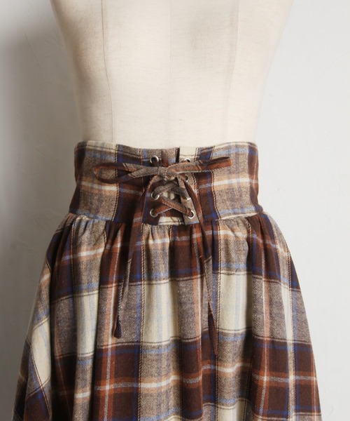 【ZOZO限定】チェック柄フロントレースアップバルーンスカート（スカート）｜tocco closet（トッコ クローゼット）