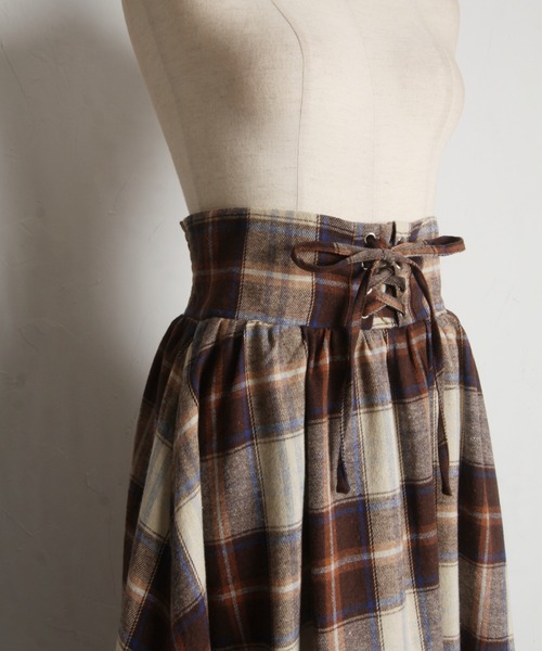 【ZOZO限定】チェック柄フロントレースアップバルーンスカート（スカート）｜tocco closet（トッコ クローゼット）