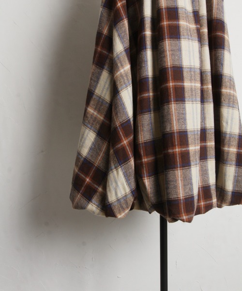 【ZOZO限定】チェック柄フロントレースアップバルーンスカート（スカート）｜tocco closet（トッコ クローゼット）