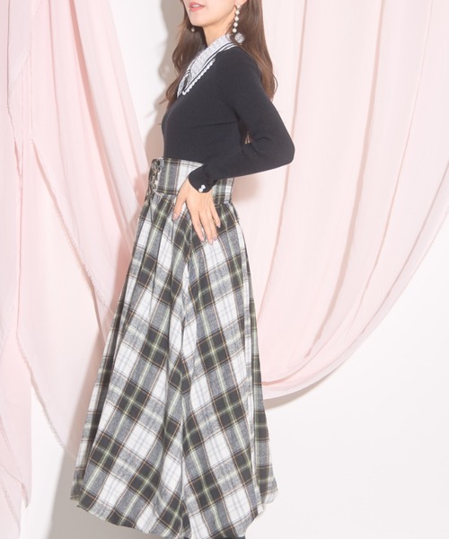 【ZOZO限定】チェック柄フロントレースアップバルーンスカート（スカート）｜tocco closet（トッコ クローゼット）