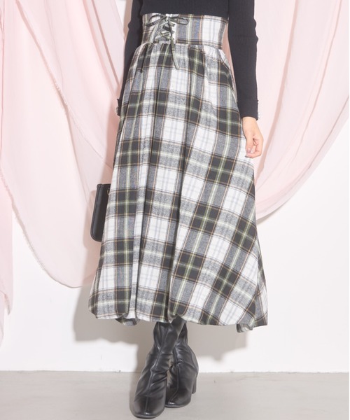 【ZOZO限定】チェック柄フロントレースアップバルーンスカート（スカート）｜tocco closet（トッコ クローゼット）