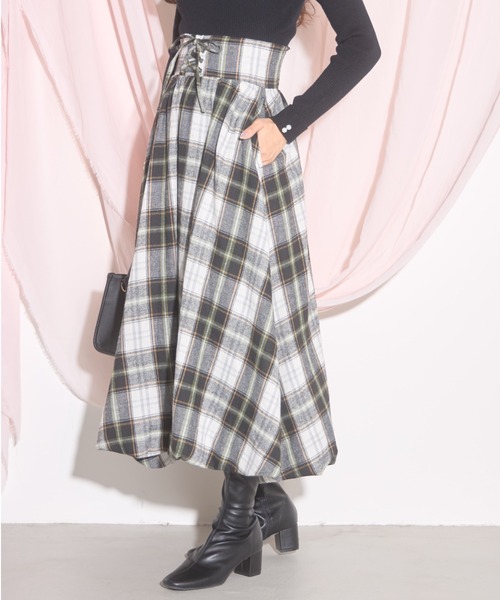 【ZOZO限定】チェック柄フロントレースアップバルーンスカート（スカート）｜tocco closet（トッコ クローゼット）