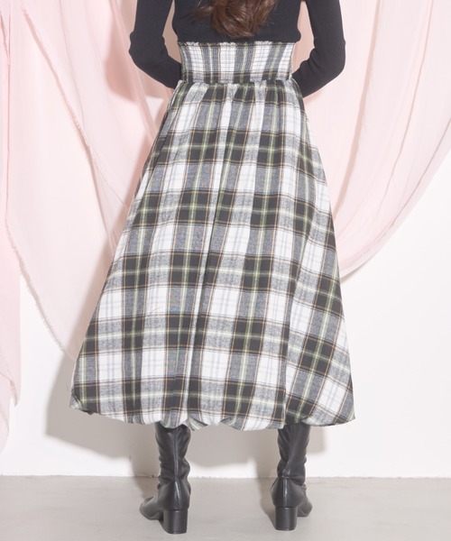 【ZOZO限定】チェック柄フロントレースアップバルーンスカート（スカート）｜tocco closet（トッコ クローゼット）