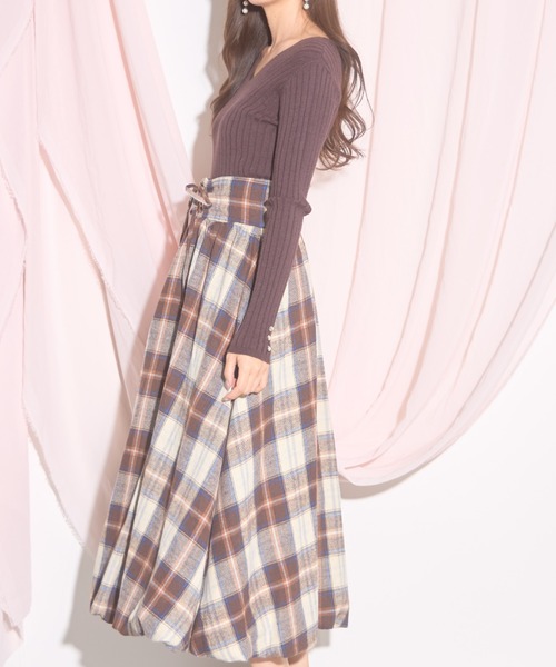 【ZOZO限定】チェック柄フロントレースアップバルーンスカート（スカート）｜tocco closet（トッコ クローゼット）