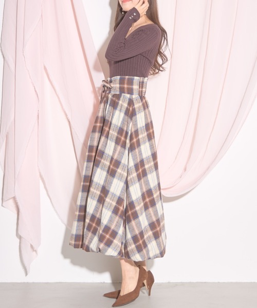 【ZOZO限定】チェック柄フロントレースアップバルーンスカート（スカート）｜tocco closet（トッコ クローゼット）