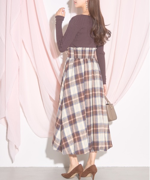【ZOZO限定】チェック柄フロントレースアップバルーンスカート（スカート）｜tocco closet（トッコ クローゼット）