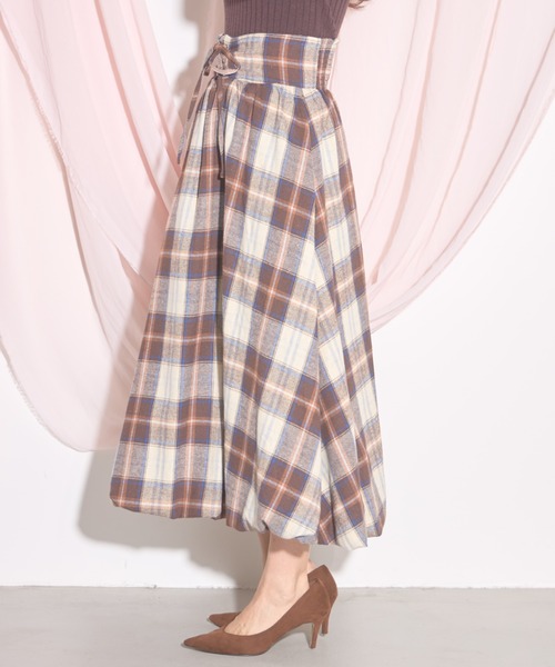 【ZOZO限定】チェック柄フロントレースアップバルーンスカート（スカート）｜tocco closet（トッコ クローゼット）