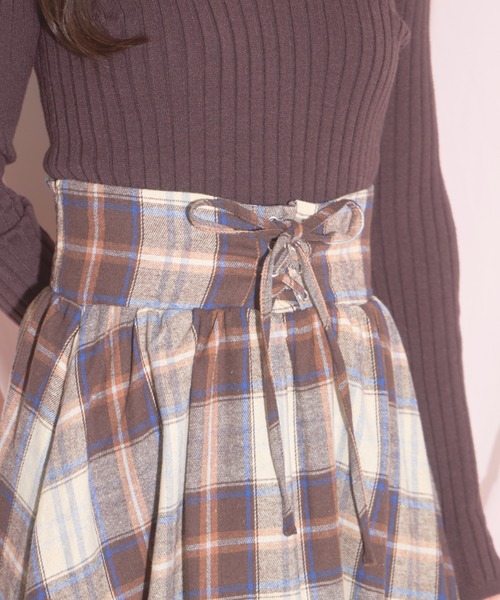 【ZOZO限定】チェック柄フロントレースアップバルーンスカート（スカート）｜tocco closet（トッコ クローゼット）