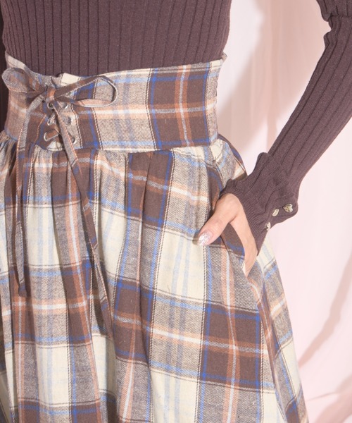 【ZOZO限定】チェック柄フロントレースアップバルーンスカート（スカート）｜tocco closet（トッコ クローゼット）