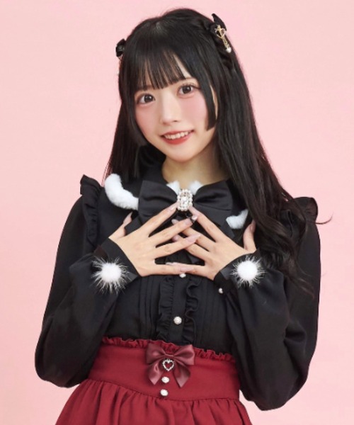 Secret Honey(シークレットハニー)の「ファートリミングブラウス(シャツ/ブラウス・レディース・ブラック/グレー・MEDIUM)」の1枚目の写真