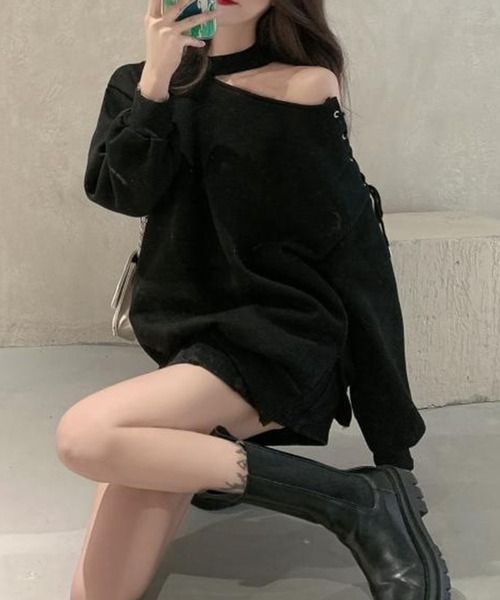 ワンショルダーレースストラップレストップス