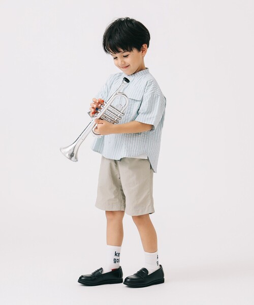 B:MING by BEAMS（ビーミングバイビームス）の「バックプリント ショートスリーブ バンドカラーシャツ 2025SS（100～140cm）（シャツ/ブラウス・キッズ・ベージュ/サックスブルー・130/120/140/110/100）」の6枚目の写真