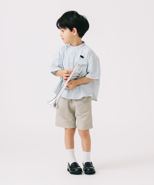 B:MING by BEAMS（ビーミングバイビームス）の「バックプリント ショートスリーブ バンドカラーシャツ 2025SS（100～140cm）（シャツ/ブラウス・キッズ・ベージュ/サックスブルー・130/120/140/110/100）」の7枚目の写真