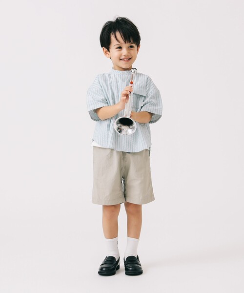 B:MING by BEAMS（ビーミングバイビームス）の「バックプリント ショートスリーブ バンドカラーシャツ 2025SS（100～140cm）（シャツ/ブラウス・キッズ・ベージュ/サックスブルー・130/120/140/110/100）」の9枚目の写真