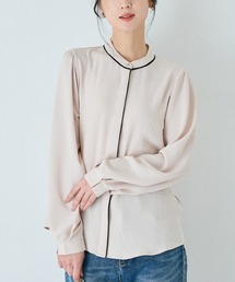 バンドカラー比翼ブラウス