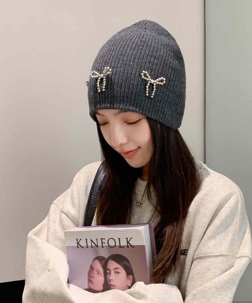 pur chouchou/リボン付き ニット帽 P4376（ニットキャップ