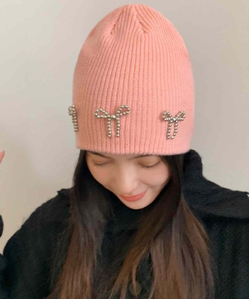 pur chouchou/リボン付き ニット帽 P4376（ニットキャップ