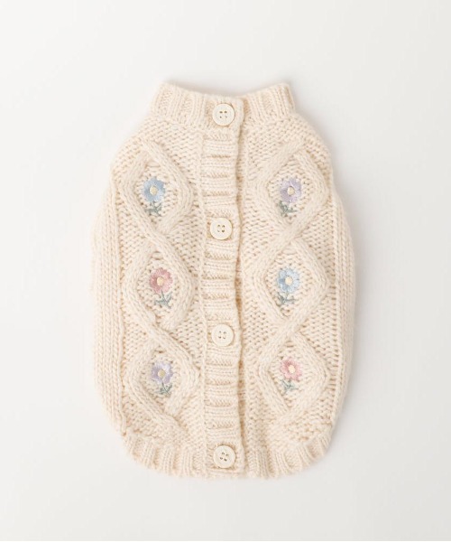 クロス編み花刺繍ニットカーディガン（ペットウェア）｜moncheri（モンシェリ）