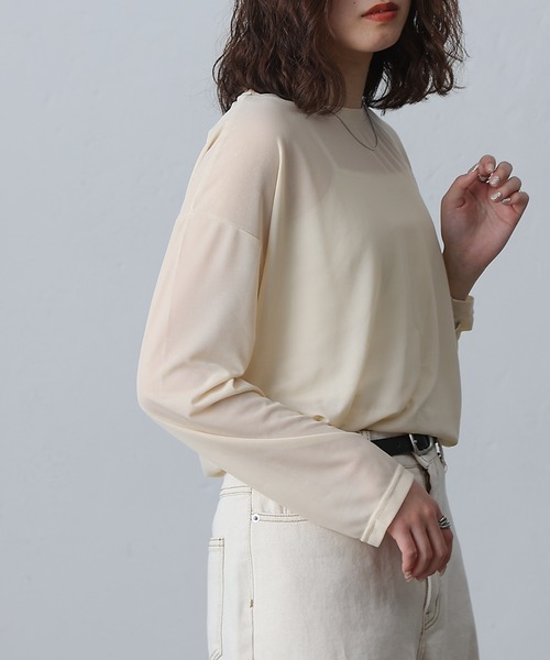 COLONY 2139(コロニートゥーワンスリーナイン)の「シアー長袖Tシャツ(Tシャツ/カットソー・レディース・ホワイト/ベージュ/ブラック/グレイッシュベージュ・FREE)」の8枚目の写真