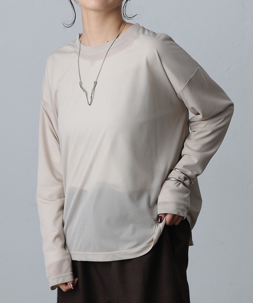 COLONY 2139(コロニートゥーワンスリーナイン)の「シアー長袖Tシャツ(Tシャツ/カットソー・レディース・ホワイト/ベージュ/ブラック/グレイッシュベージュ・FREE)」の18枚目の写真