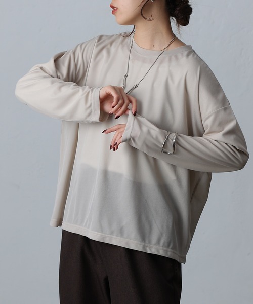 COLONY 2139(コロニートゥーワンスリーナイン)の「シアー長袖Tシャツ(Tシャツ/カットソー・レディース・ホワイト/ベージュ/ブラック/グレイッシュベージュ・FREE)」の19枚目の写真