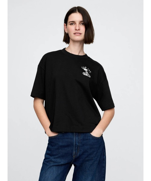 [  Jeans] コットンバックロゴグラフィックTシャツ セール】ヘビーウェイト オーガニックコットン GAPロゴTシャツ