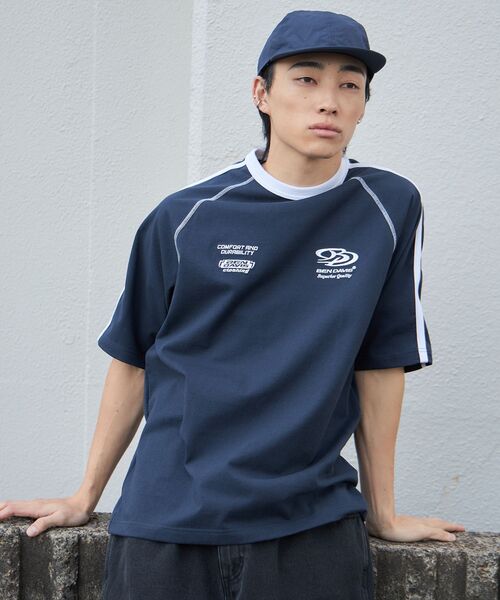 BEN DAVIS(ベンデイビス)の「【BEN DAVIS(ベンデイビス)】SIDE STRIPE TEAM TEE / Tシャツ 半袖 ゲームシャツ ブロークコア ラグラン クルーネック(Tシャツ/カットソー・メンズ・オフホワイト/ブラック/ホワイト/ネイビー・MEDIUM/LARGE/X-LARGE)」の4枚目の写真