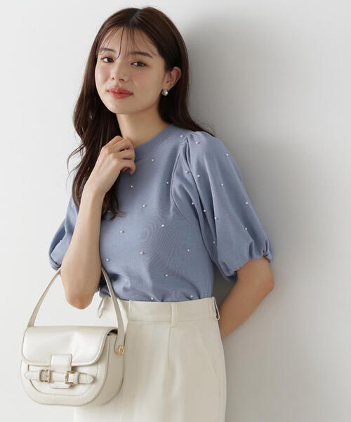 PROPORTION BODY DRESSING（プロポーションボディドレッシング）の「パール付きバルーン袖ニット / 1215170310（ニット/セーター・レディース・ベージュ/ピンク/ブルー・FREE）」の2枚目の写真