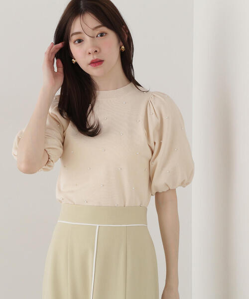 PROPORTION BODY DRESSING（プロポーションボディドレッシング）の「パール付きバルーン袖ニット / 1215170310（ニット/セーター・レディース・ベージュ/ピンク/ブルー・FREE）」の4枚目の写真
