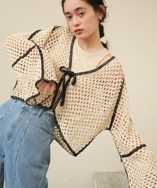 Bab(バブ)の「クロシェショートカーディガン(カーディガン/ボレロ・レディース・ホワイト系その他/A/B・FREE)」の3枚目の写真