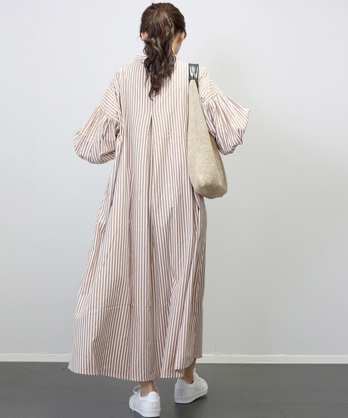 Aletta vita(アレッタビータ)の「T/Cストライプバンドカラー長袖シャツワンピース(シャツワンピース・レディース・チャコール/キャメル/ネイビー・FREE)」の14枚目の写真