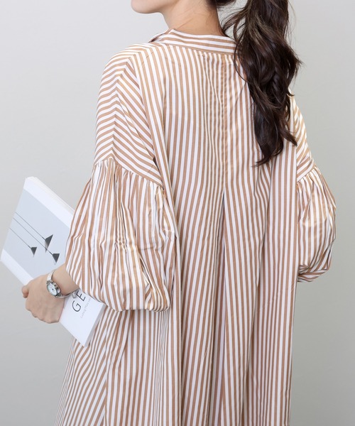 Aletta vita(アレッタビータ)の「T/Cストライプバンドカラー長袖シャツワンピース(シャツワンピース・レディース・チャコール/キャメル/ネイビー・FREE)」の18枚目の写真