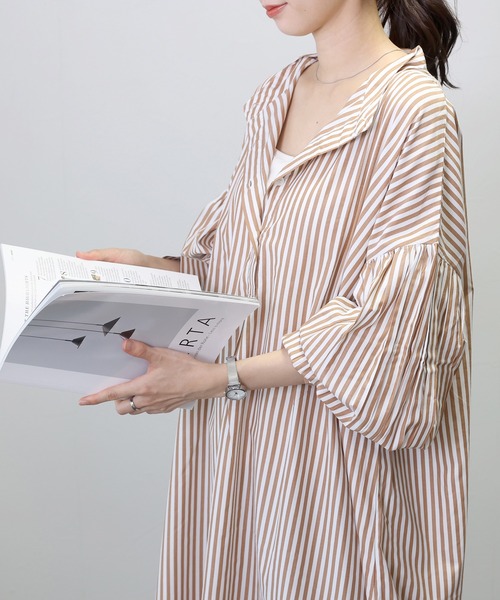 Aletta vita(アレッタビータ)の「T/Cストライプバンドカラー長袖シャツワンピース(シャツワンピース・レディース・チャコール/キャメル/ネイビー・FREE)」の19枚目の写真